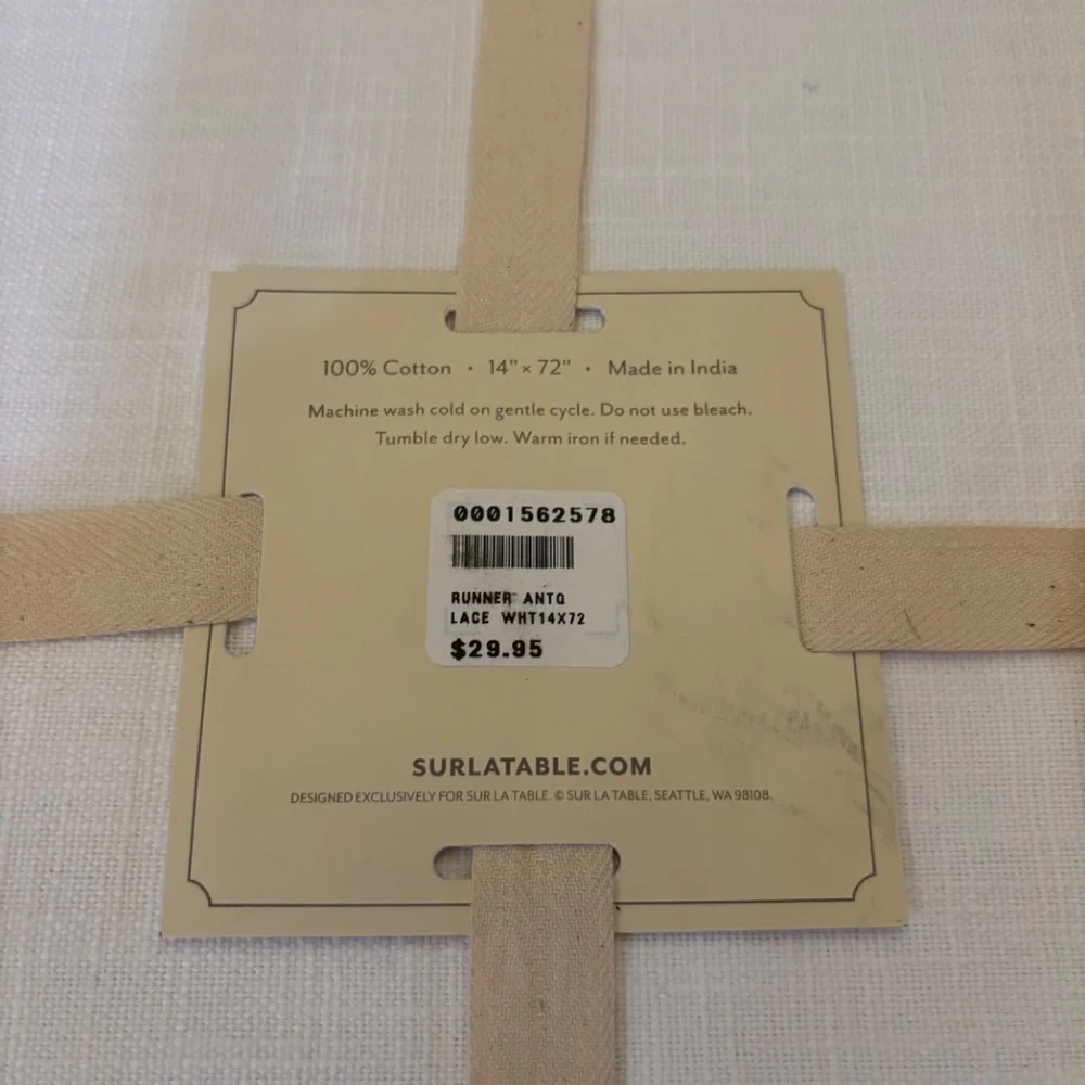 2 Sur la Table antique white 100% cotton classic lace Table Runner 14 x 72 cream